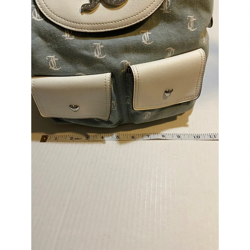 Juicy Couture‎ Pack it Up Washed Denim Backpack White  Rhinestones Small